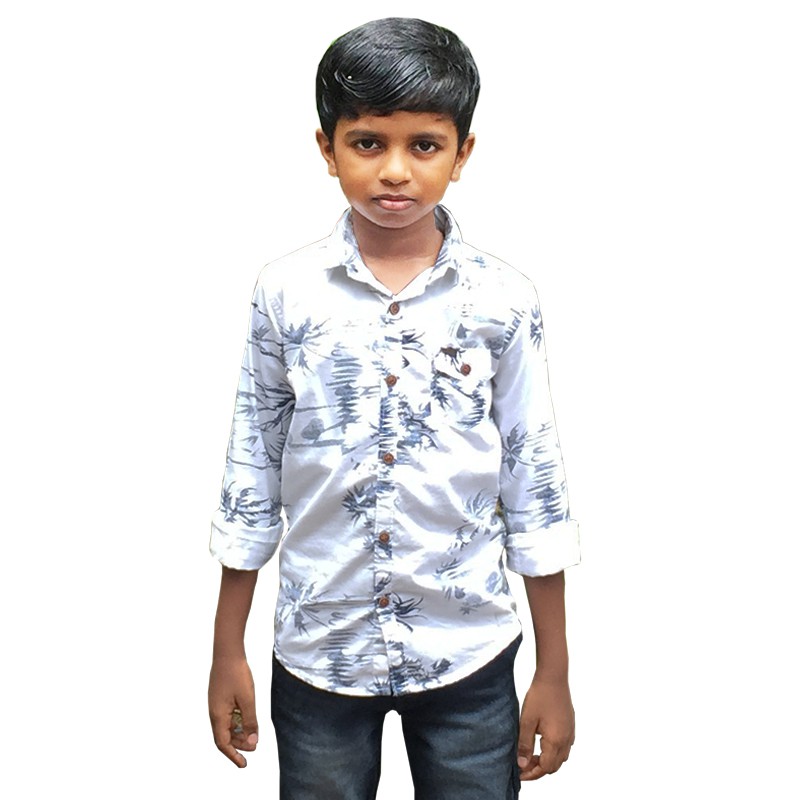 Boys Regular Fit White Printed-Shirt