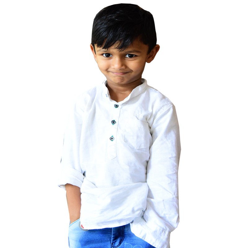 Boys Full Sleeve White Kurthi