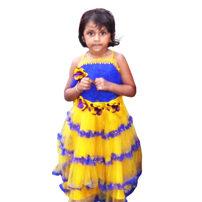 Girls Yellow & Blue Layard Net Frock