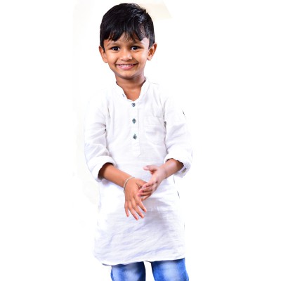 Boys Full Sleeve White Kurthi