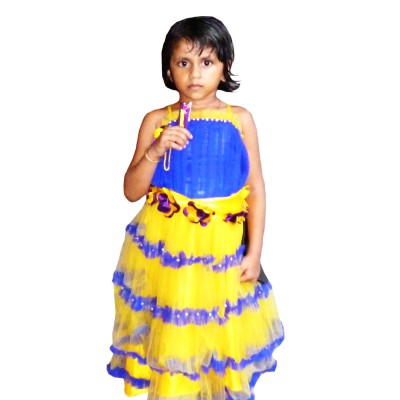 Girls Yellow & Blue Layard Net Frock